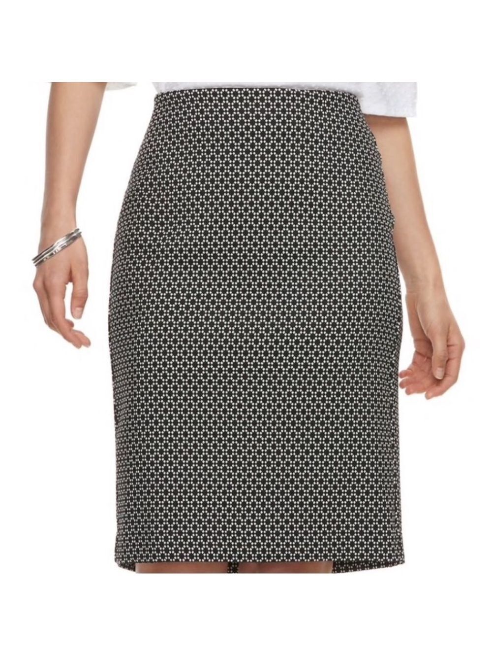 ELLE XXL Black White Pull On Stretch Pencil Skirt